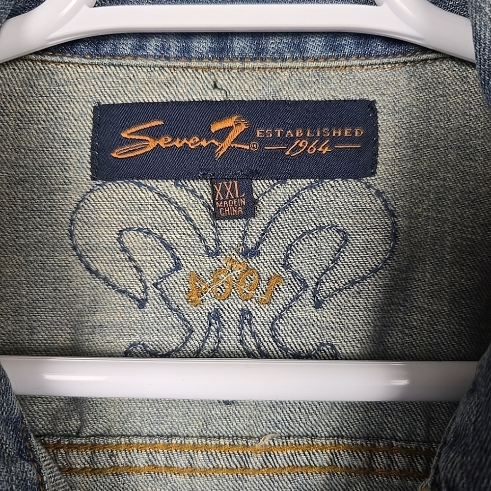 Seven 7 Jean Denim Jacket Blue Button Front Size 2XL - Picture 3 of 13